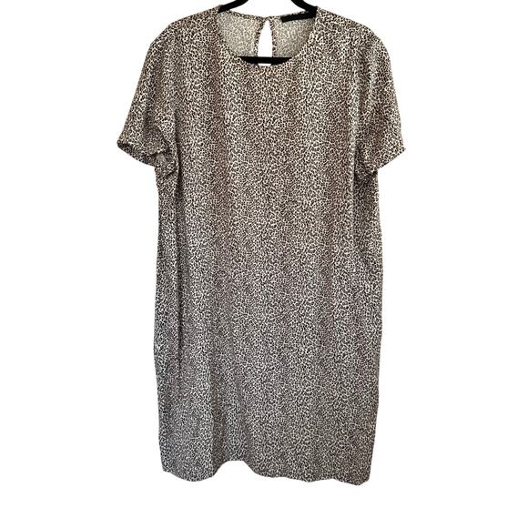 Jenni Kanye Leopard Print Midi Dress Cream Brown Round Neck Short Sleeve Sz XL - Picture 1 of 5